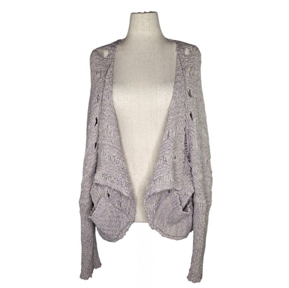 Hayden LA Lavender Open Knit Cardigan Sweater S/M Boho Slouchy Layering Cozy - Picture 1 of 8